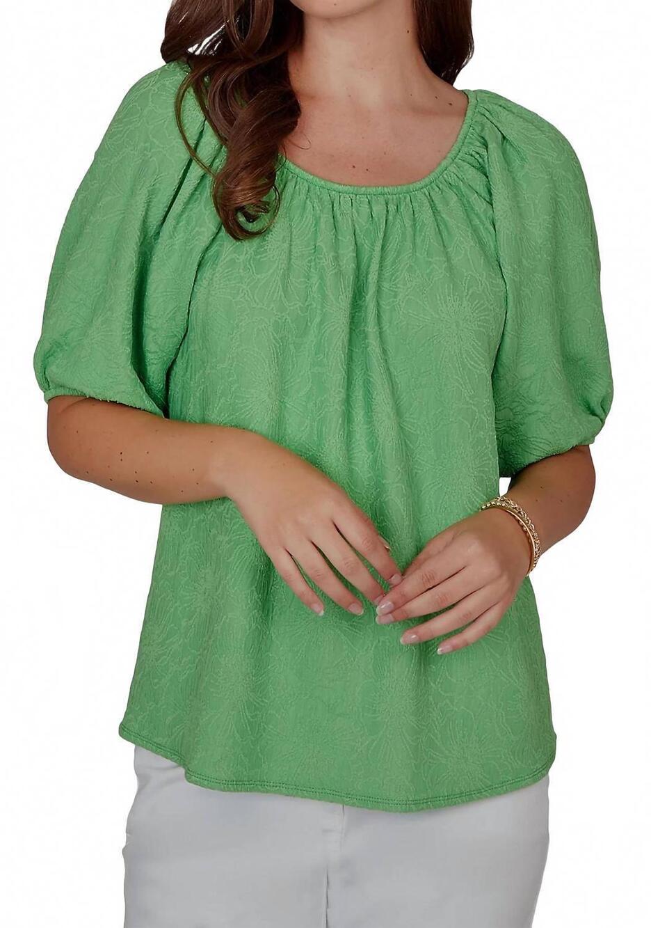 NEW RUBY RD. textured floral top in spring green